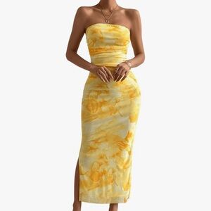 Elegant Yellow Strapless Maxi Dress